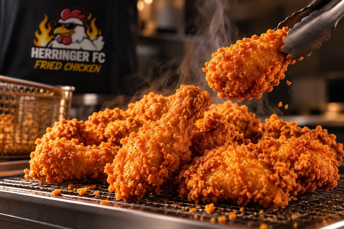 Frisch zubereitetes Fried Chicken bei Herringer FC